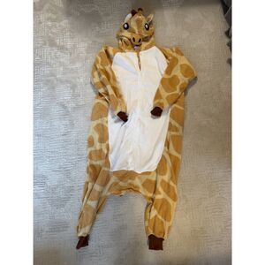 Giraffe Adult Hooded Onesie Size Small Brown Tan One Piece Costume